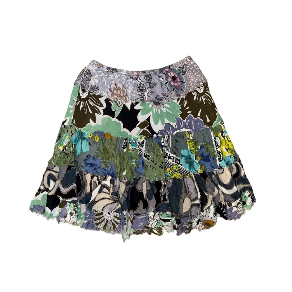 Planet Gold Tiered Mini Skirt Womens Medium Multicolor Floral Boho Patchwork